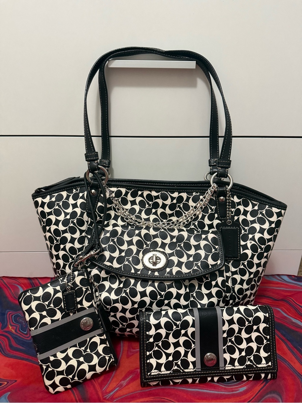 Vintage Coach Opt Art Monogram 3-Piece Bag, Wristlet & Wallet Set 🖤